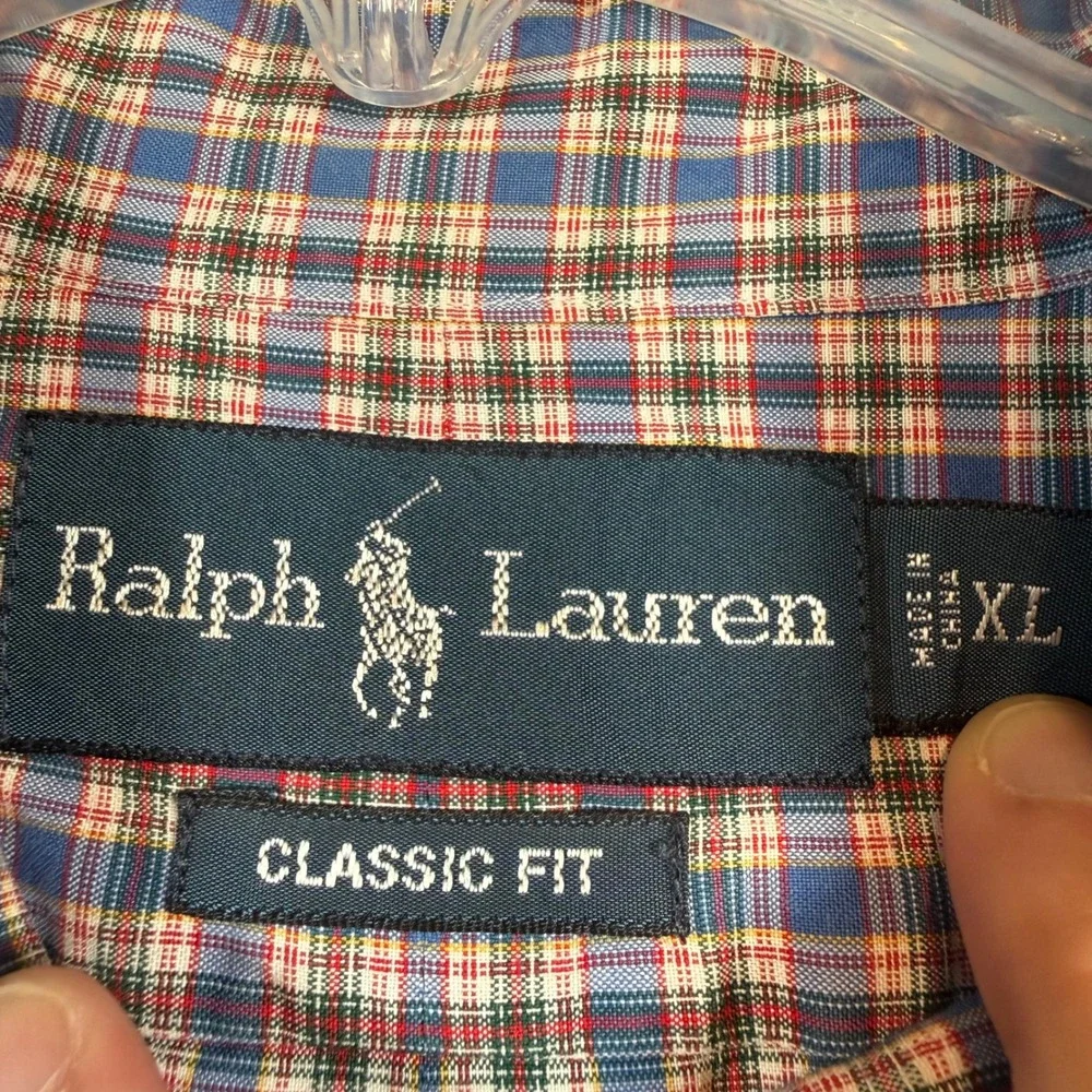 Ralph Lauren Button Down Shirt Mens XL Blue Plaid Classic Fit Short Sleeve 2133
